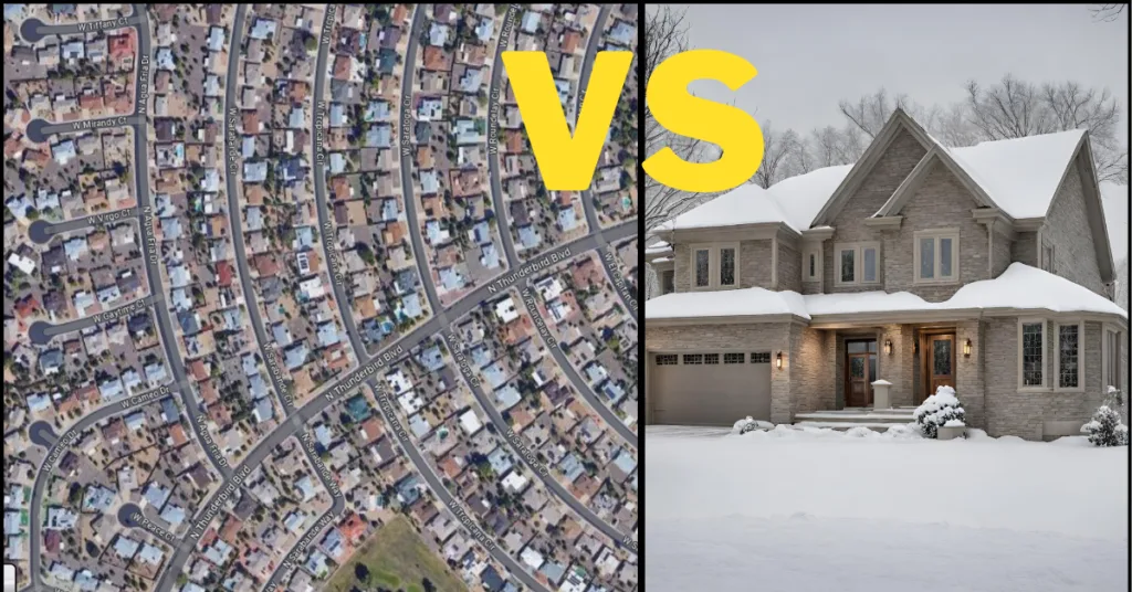 dense AZ retirement community is contrasted to large excelsior home